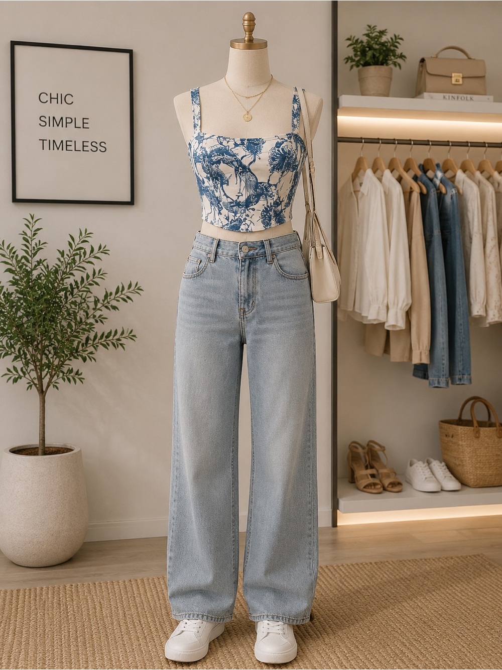 Blue Floral Print Crop Top